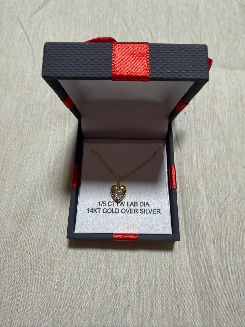 14KT Gold-Over-Silver Heart Pendant Necklace with Lab Diamond